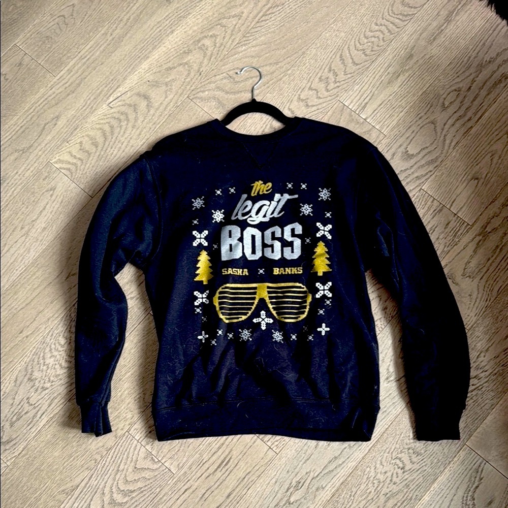 WWE Sasha Banks Black and Gold Crewneck Sweater Christmas Mercedes Mone AEW